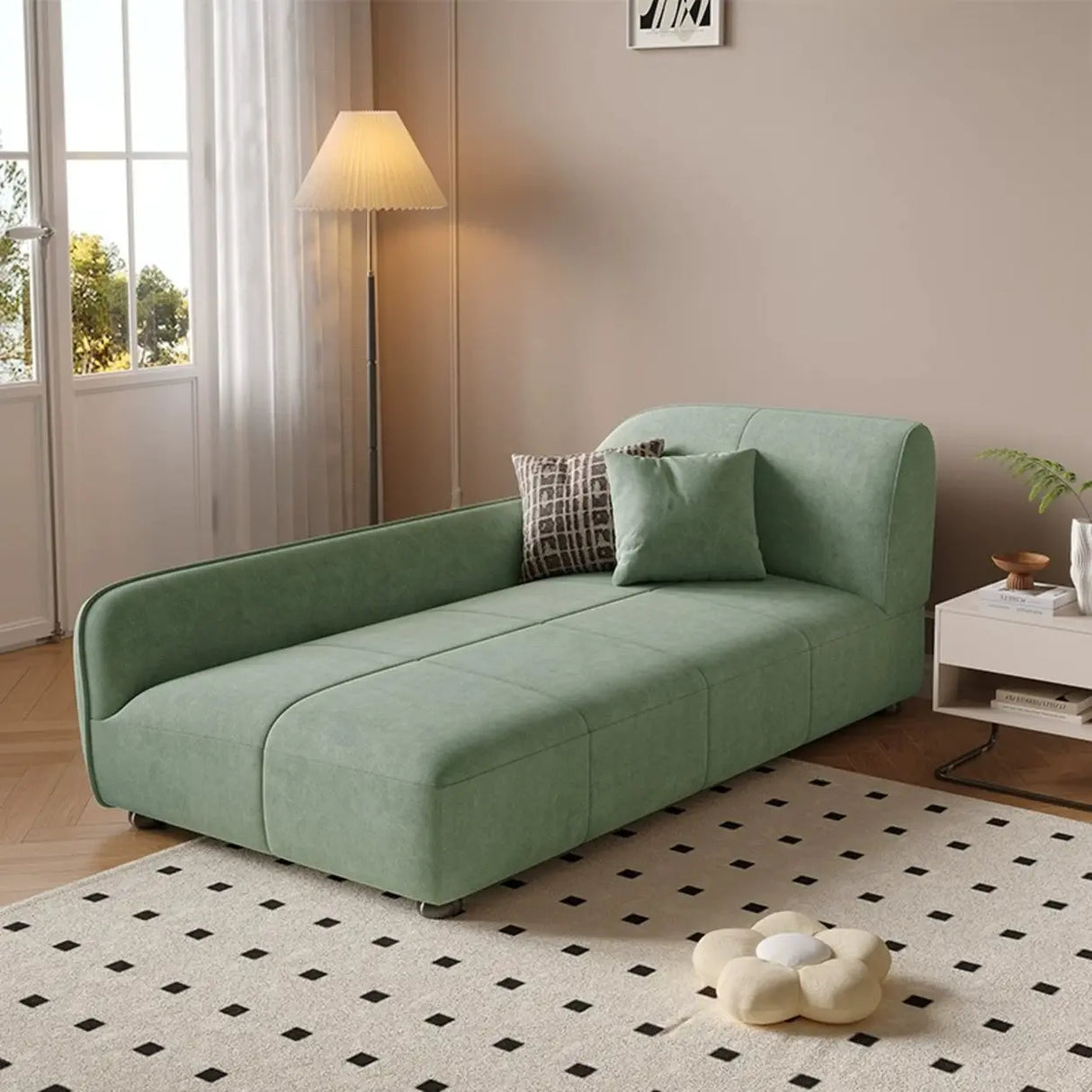 Fashionable Beige Premium Velvet Right-Arm Chaise Image - 3