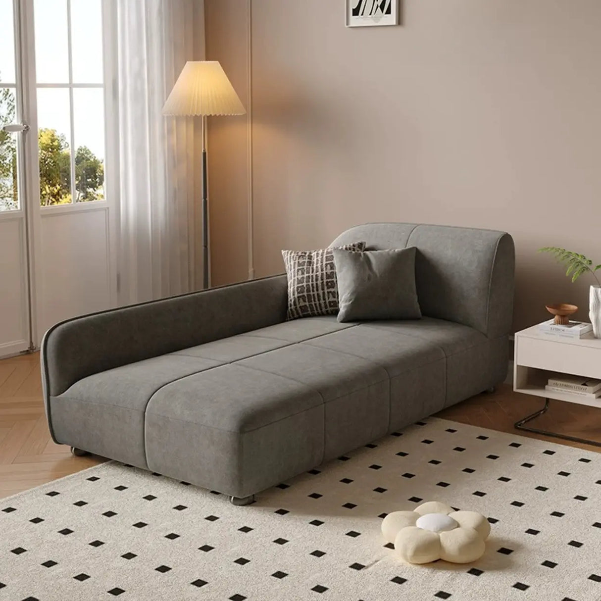 Fashionable Beige Premium Velvet Right-Arm Chaise Image - 4