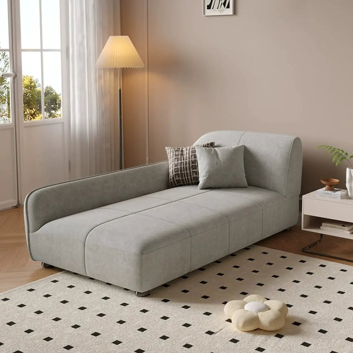 Fashionable Beige Premium Velvet Right-Arm Chaise Image - 5