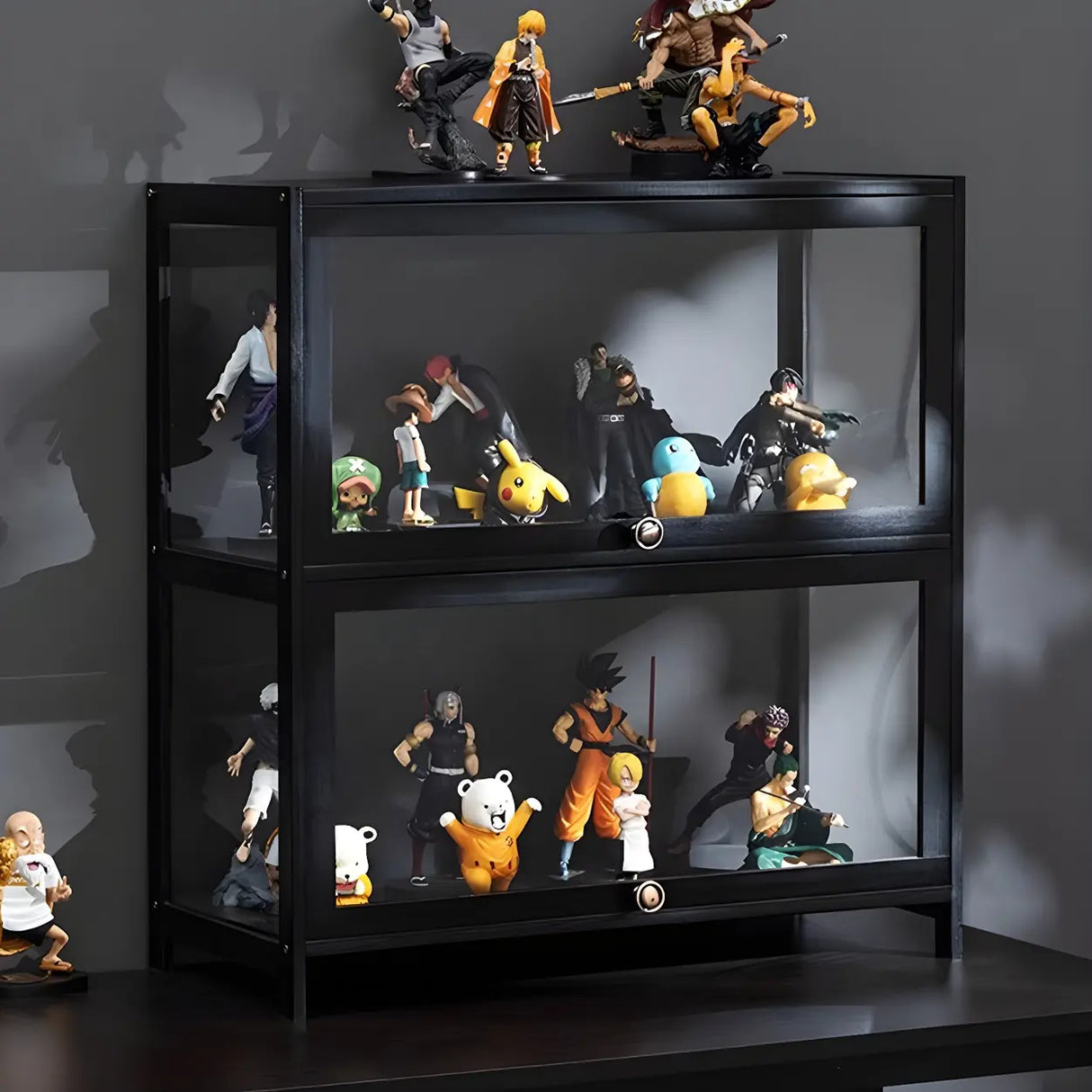 Fashionable Black Bamboo Clear Figure Display Cabinet Image - 9