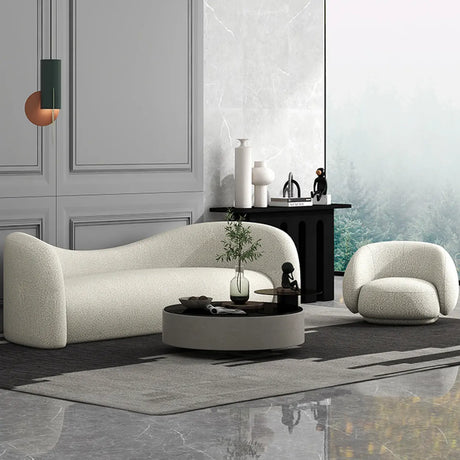 Fashionable White Sherpa Fabric Tight Back Curved Sofa Image - 1