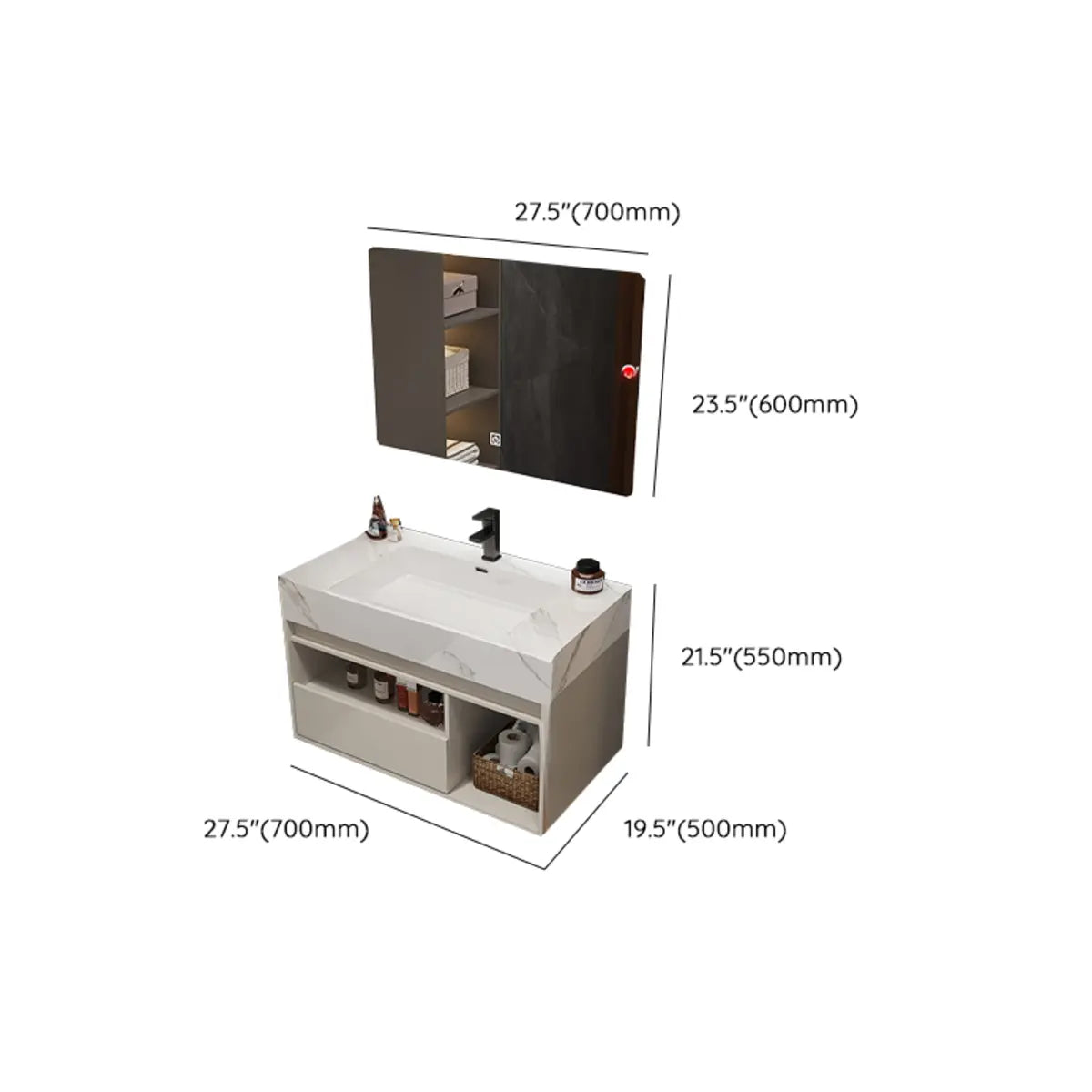Faucets and Sink Sintered Stone Bathroom Vanity with Mirror 