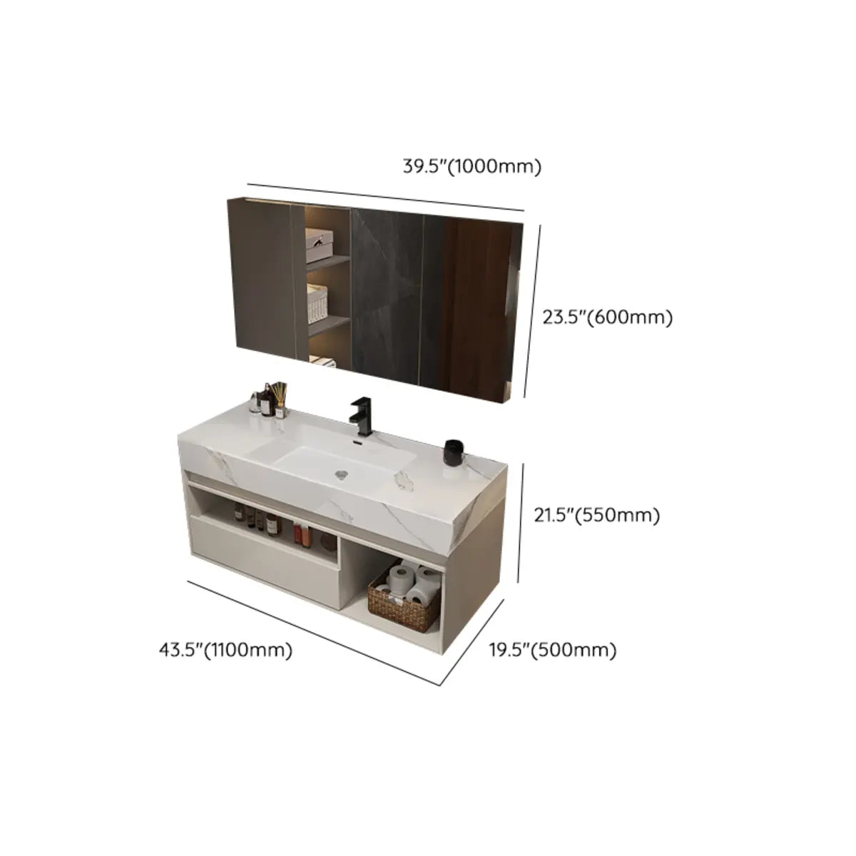Faucets and Sink Sintered Stone Bathroom Vanity with Mirror Image - 30