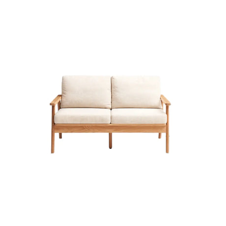 Faux Cotton Linen Loose Back Oak Wood Frame Armchair Image - 2