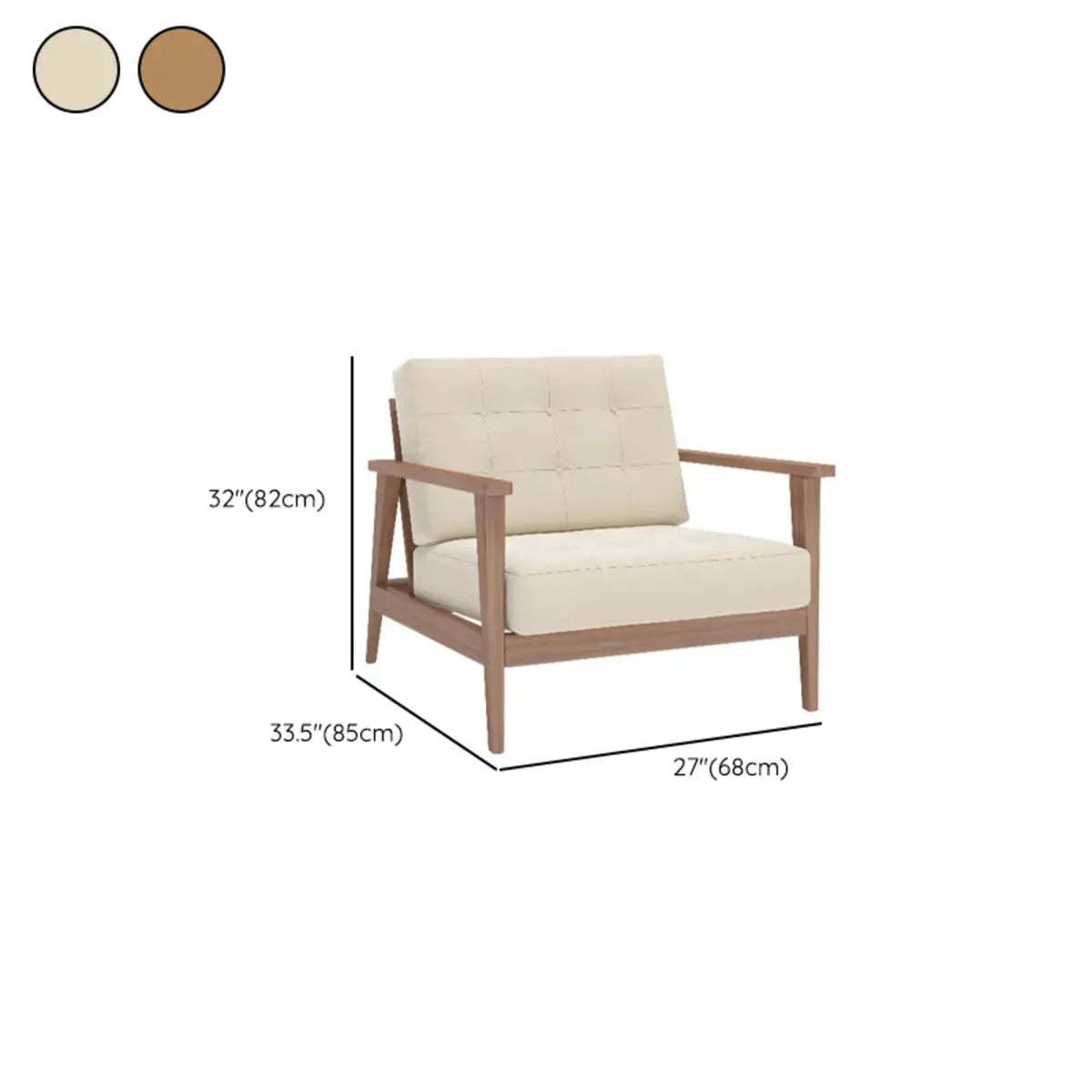 Faux Cotton Linen Square Arm Tufted Back Lounge Chair 