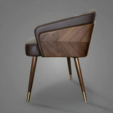 Faux Leather Cotton Dining Arm Chair with Wood Leg Image - 3