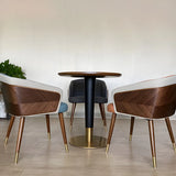 Faux Leather Cotton Dining Arm Chair with Wood Leg Image - 6