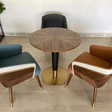 Faux Leather Cotton Dining Arm Chair with Wood Leg Image - 8