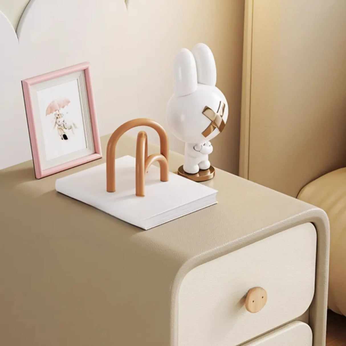 Faux Leather Countertop Kids Nightstand with Drawers Image - 10