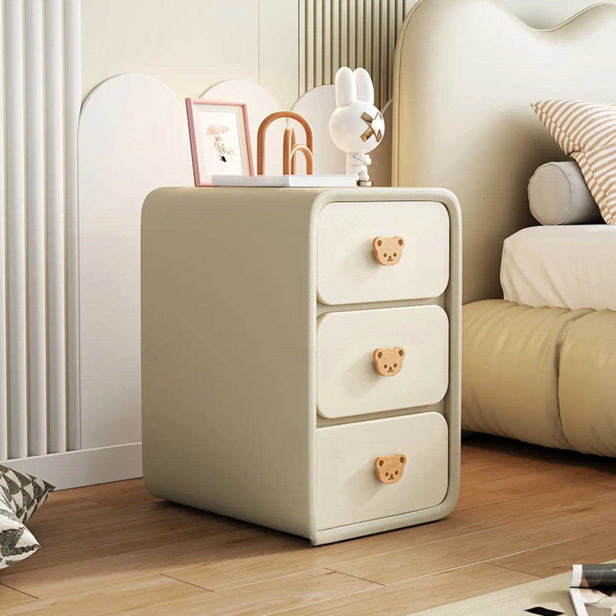Faux Leather Countertop Kids Nightstand with Drawers Image - 11