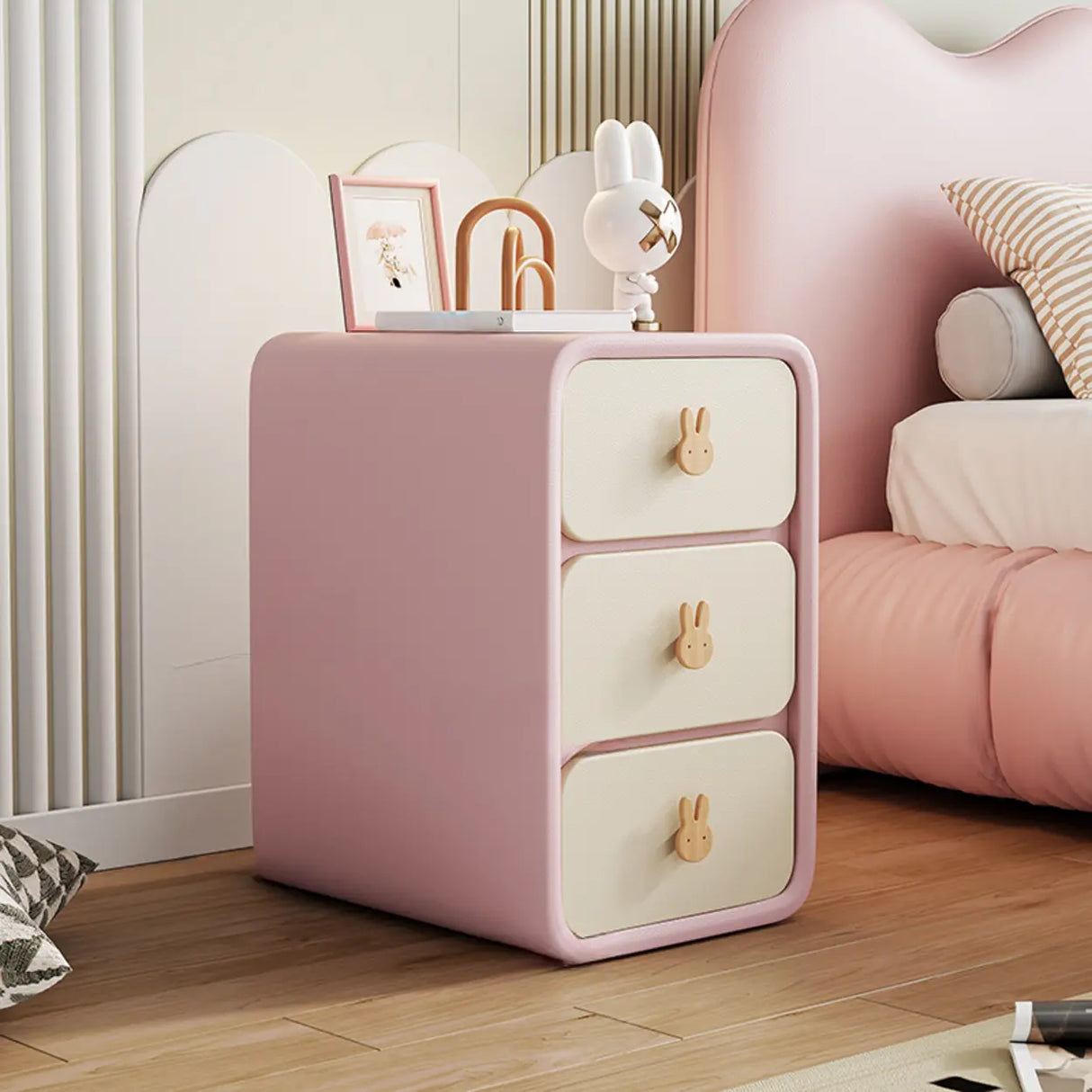 Faux Leather Countertop Kids Nightstand with Drawers Image - 2