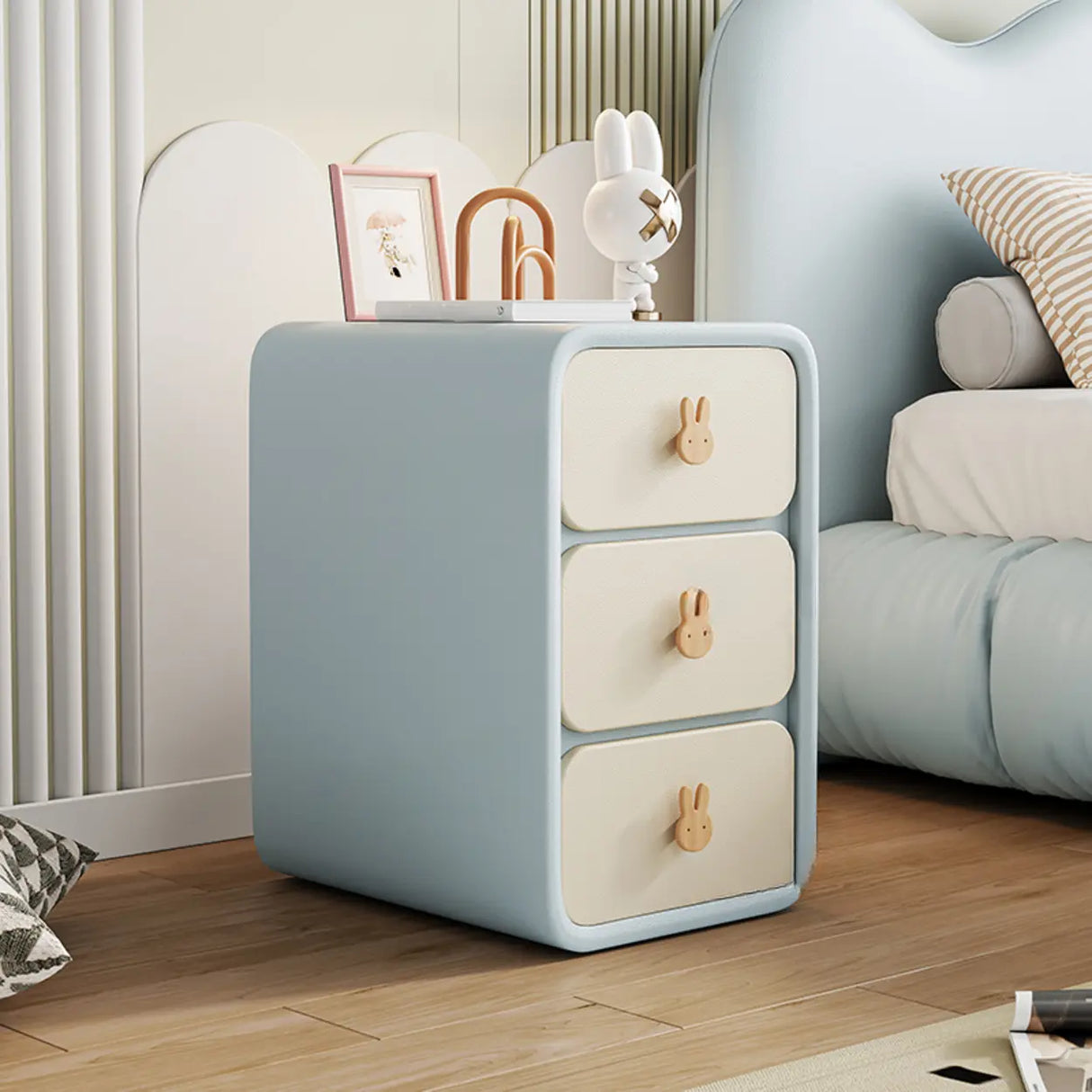 Faux Leather Countertop Kids Nightstand with Drawers Image - 5