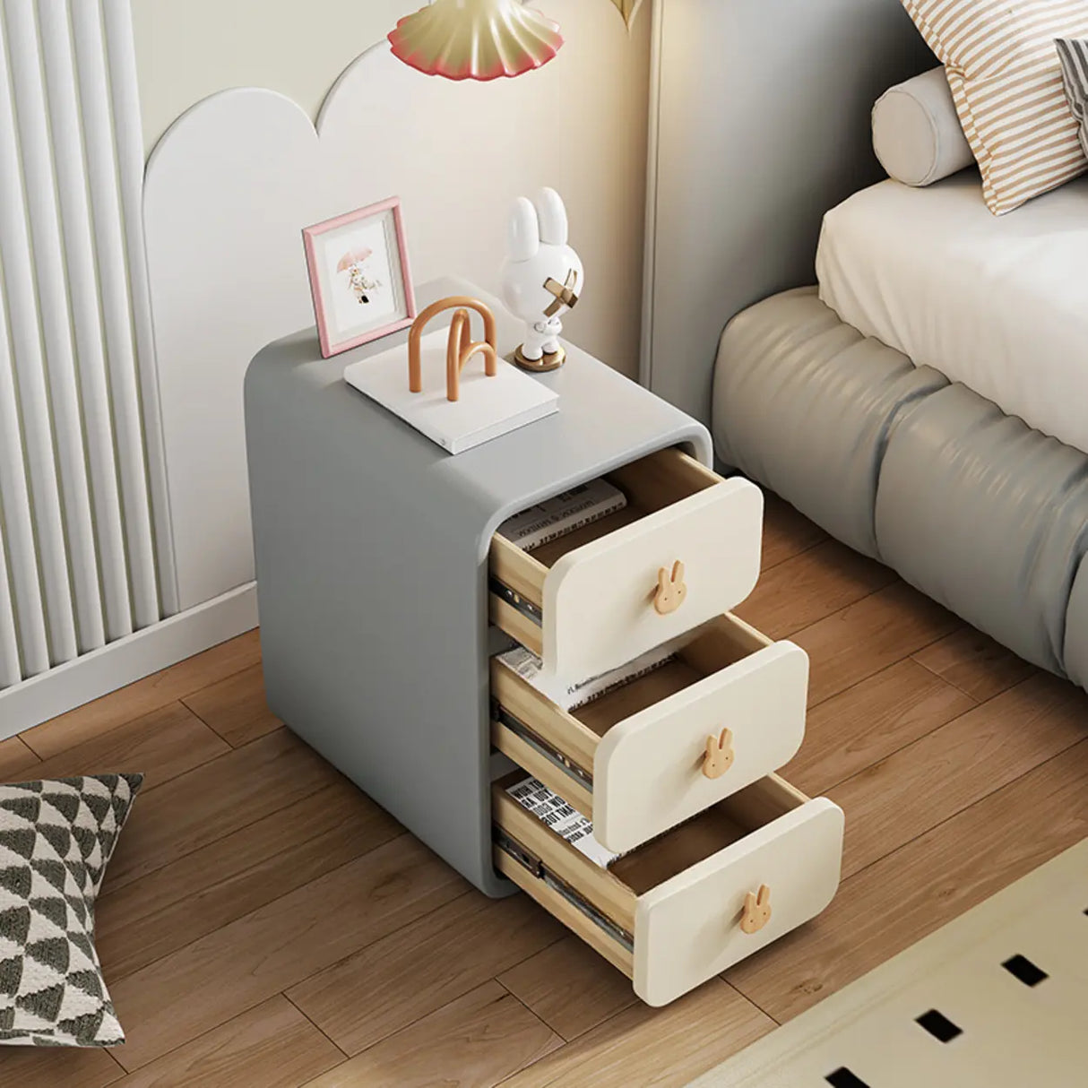 Faux Leather Countertop Kids Nightstand with Drawers Image - 7