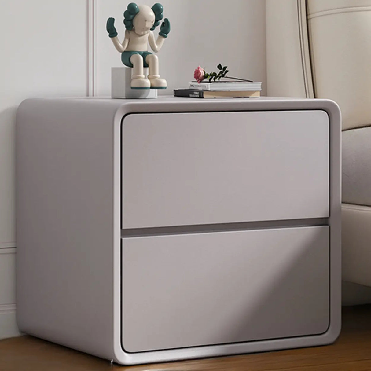 Faux Leather Countertop Wood Frame Drawers Nightstand Image - 3