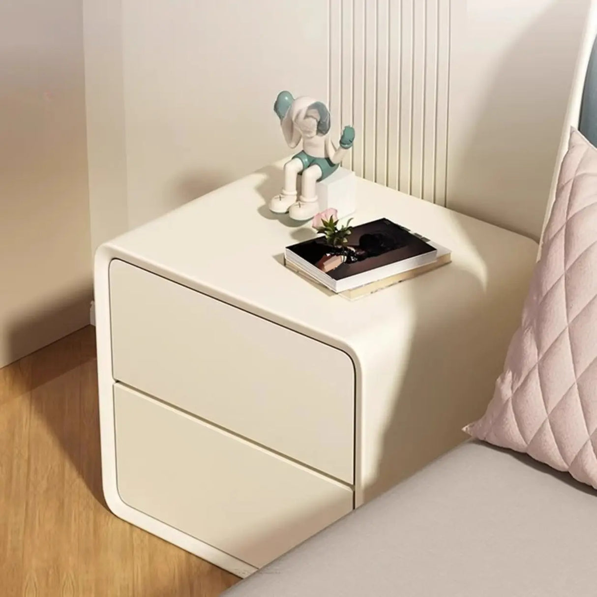 Faux Leather Countertop Wood Frame Drawers Nightstand Image - 4
