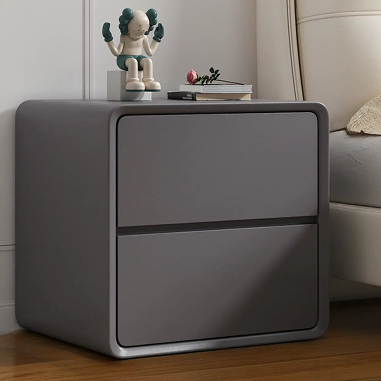 Faux Leather Countertop Wood Frame Drawers Nightstand Image - 5
