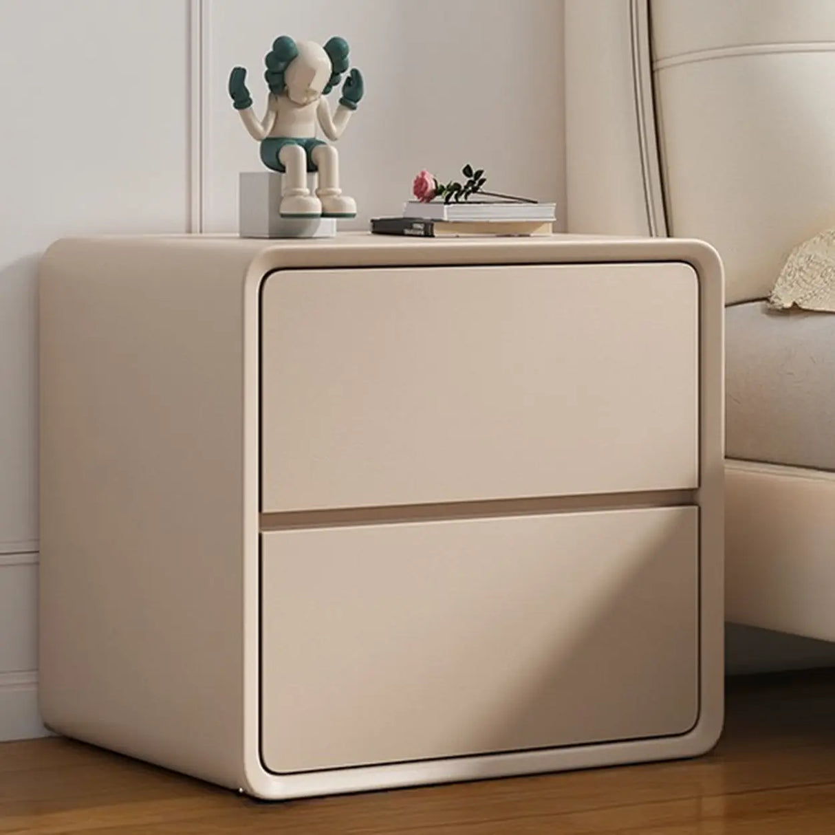 Faux Leather Countertop Wood Frame Drawers Nightstand Image - 7