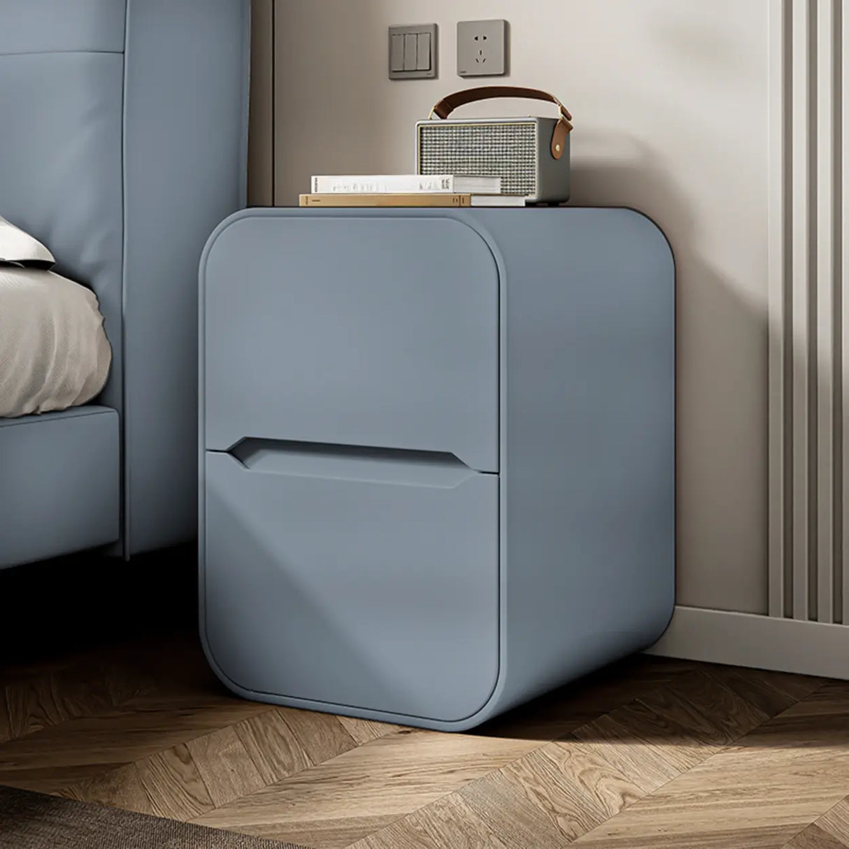 Faux Leather Countertop Wood Nightstand with Drawers Image - 15