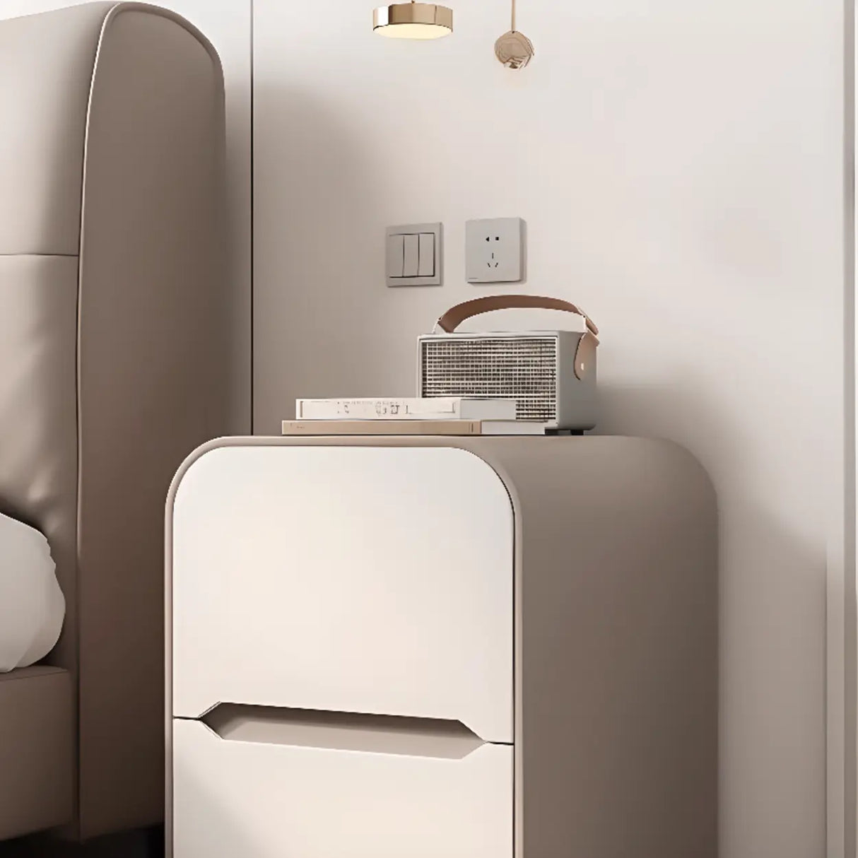 Faux Leather Countertop Wood Nightstand with Drawers Image - 4