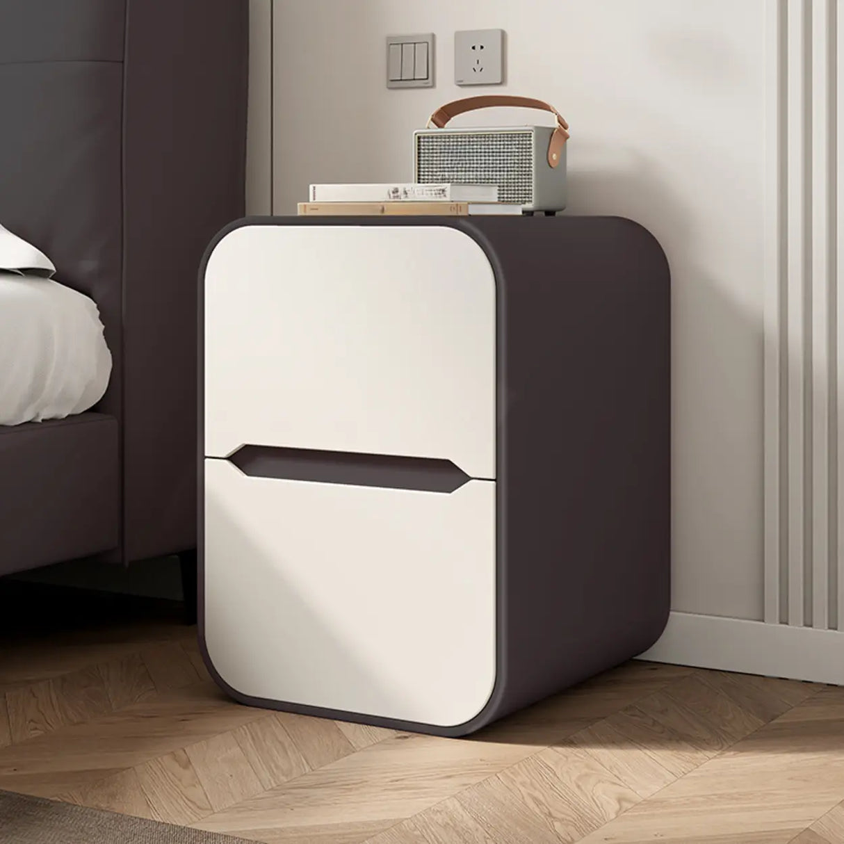 Faux Leather Countertop Wood Nightstand with Drawers Image - 8