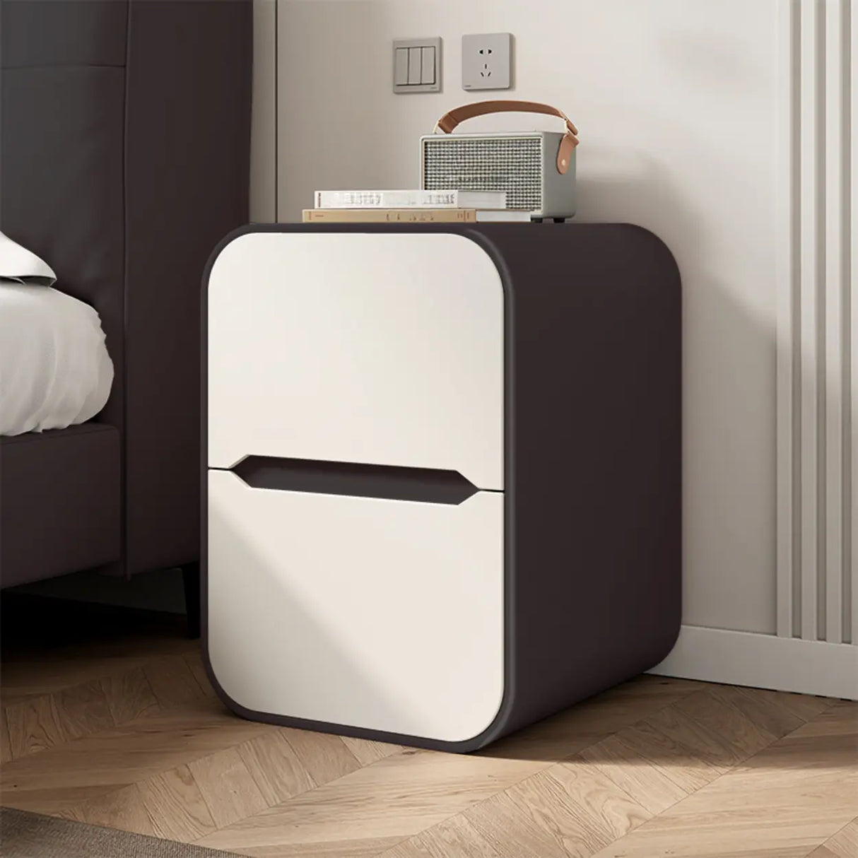 Faux Leather Countertop Wood Nightstand with Drawers Image - 9
