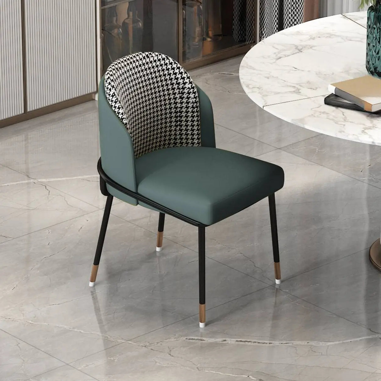 Faux Leather Houndstooth Upholstered Dining Chairs Image - 10
