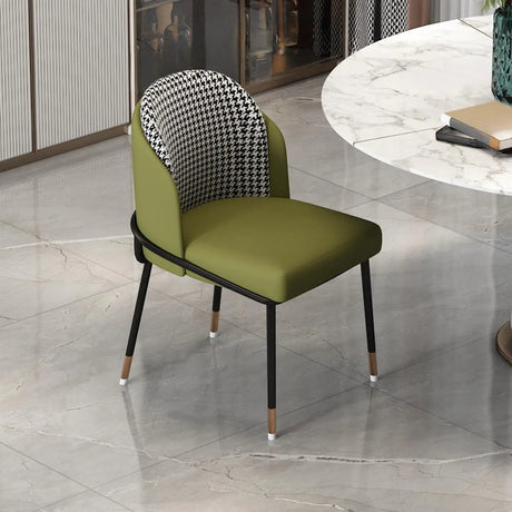Faux Leather Houndstooth Upholstered Dining Chairs Image - 15