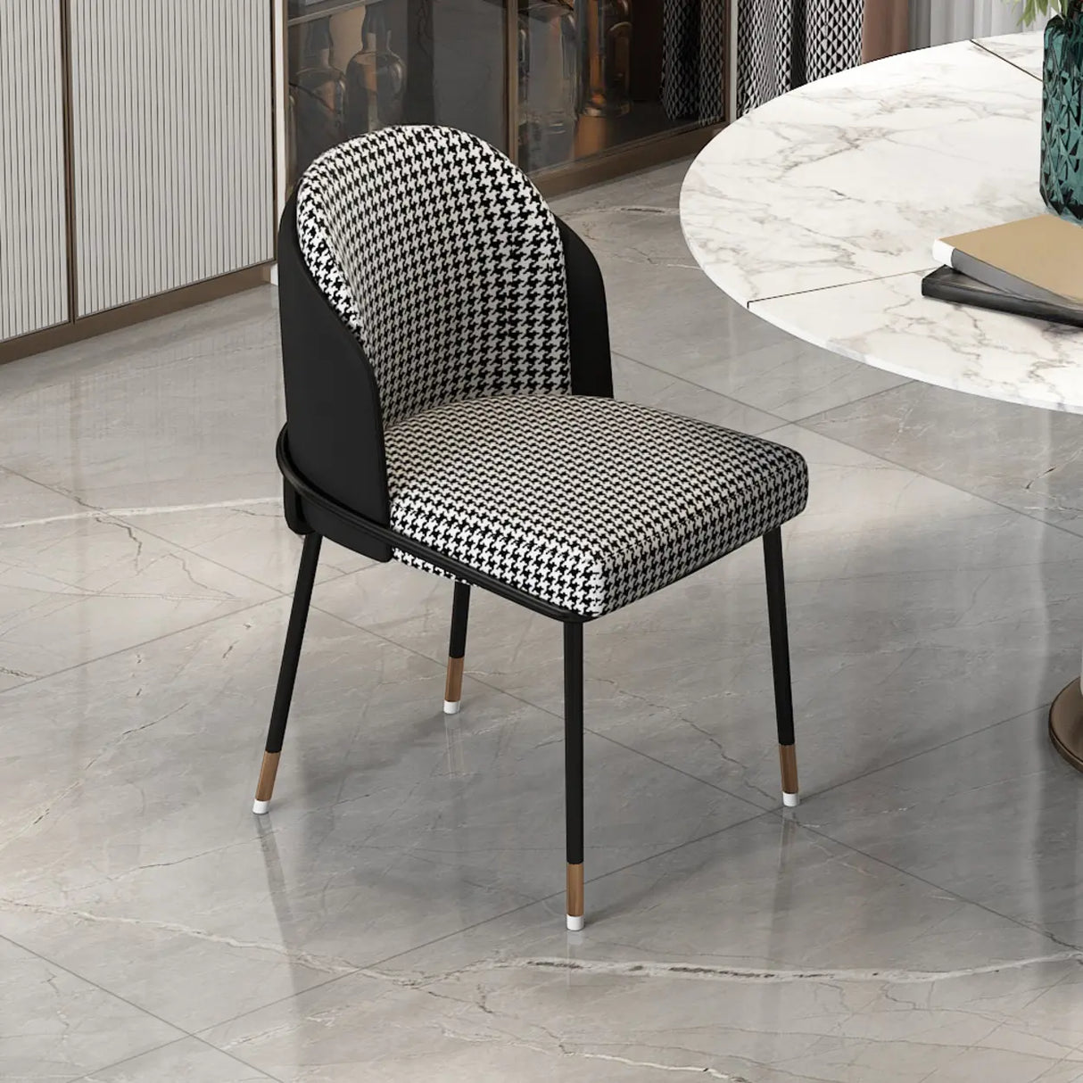 Faux Leather Houndstooth Upholstered Dining Chairs Image - 17
