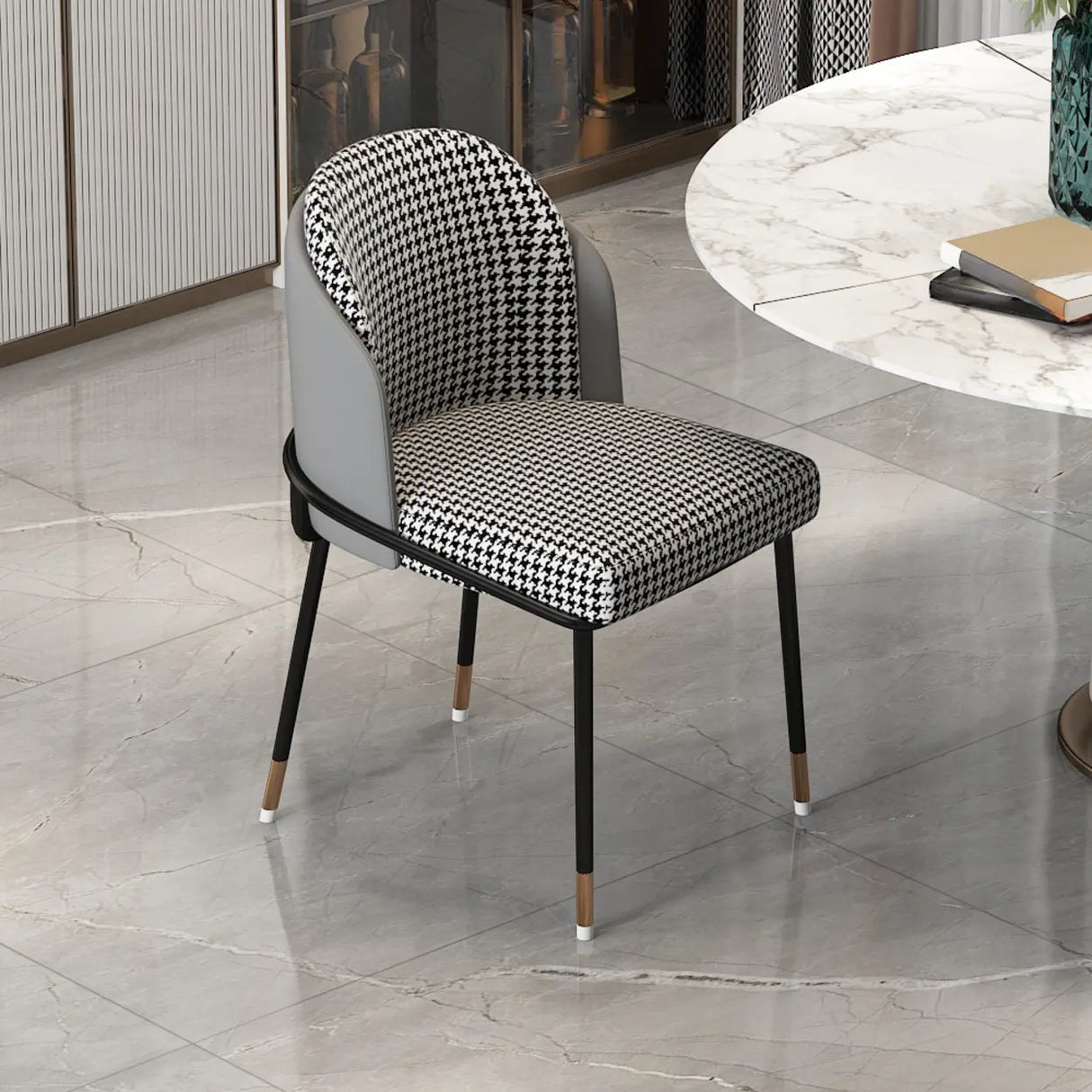 Faux Leather Houndstooth Upholstered Dining Chairs Image - 4