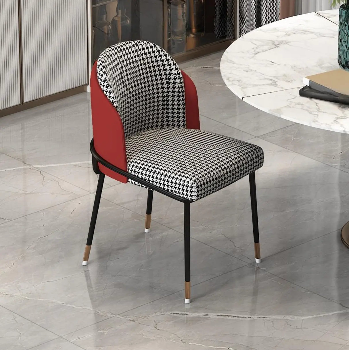 Faux Leather Houndstooth Upholstered Dining Chairs Image - 18