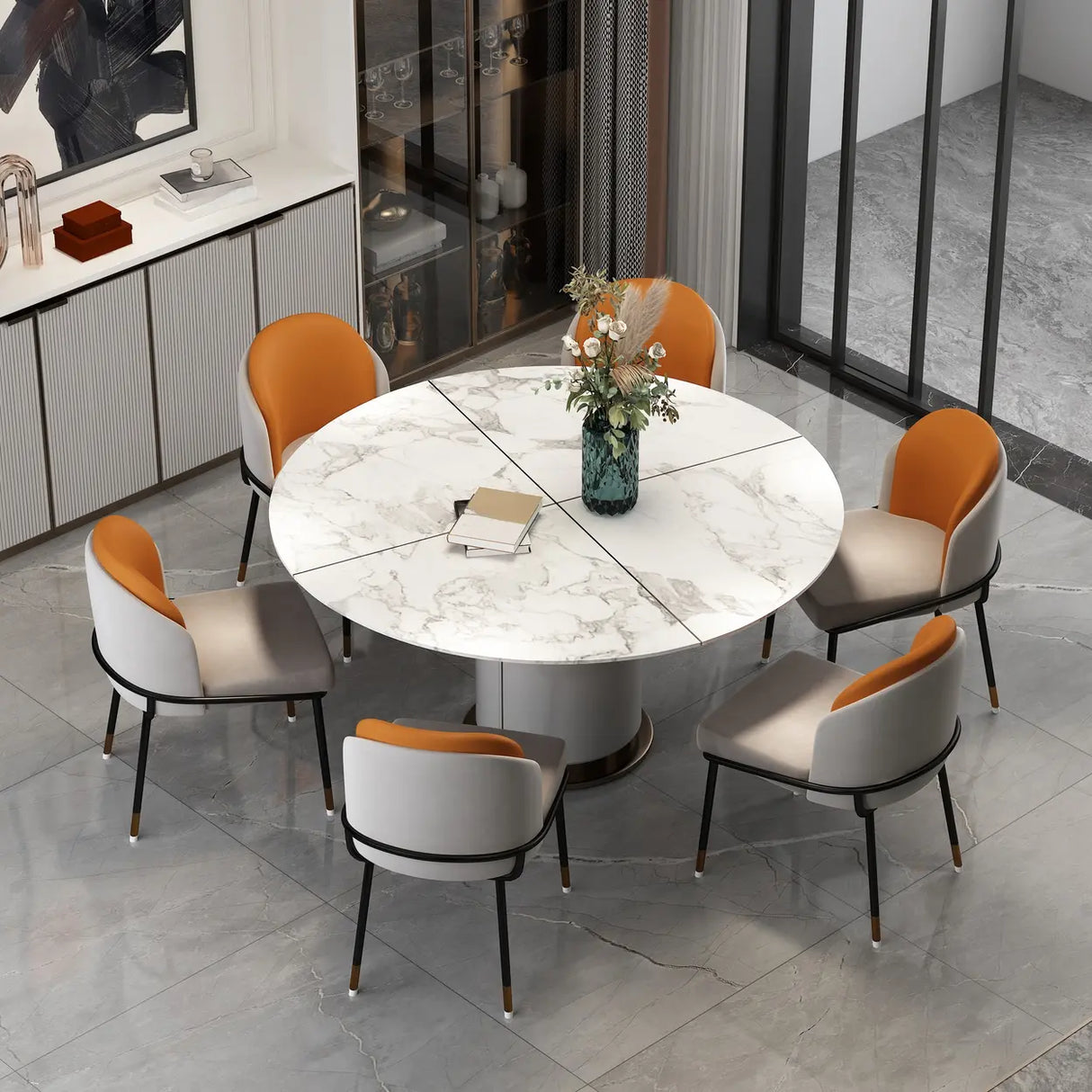 Faux Leather Houndstooth Upholstered Dining Chairs Image - 8