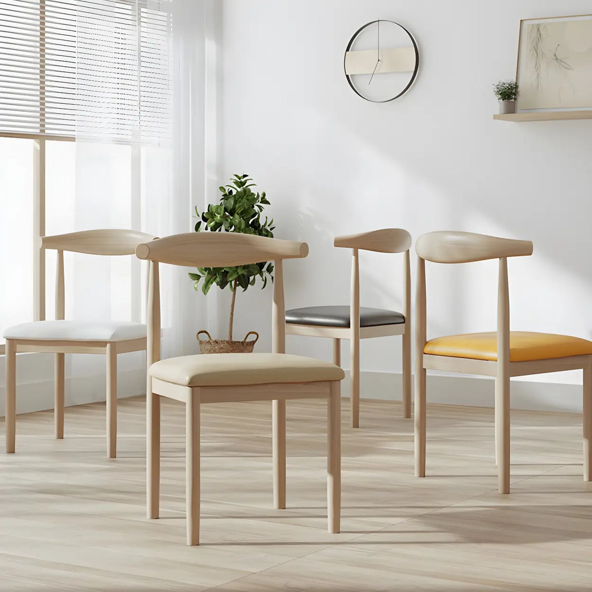 Faux Leather Linen Open Low Back Dining Side Chair Image - 4