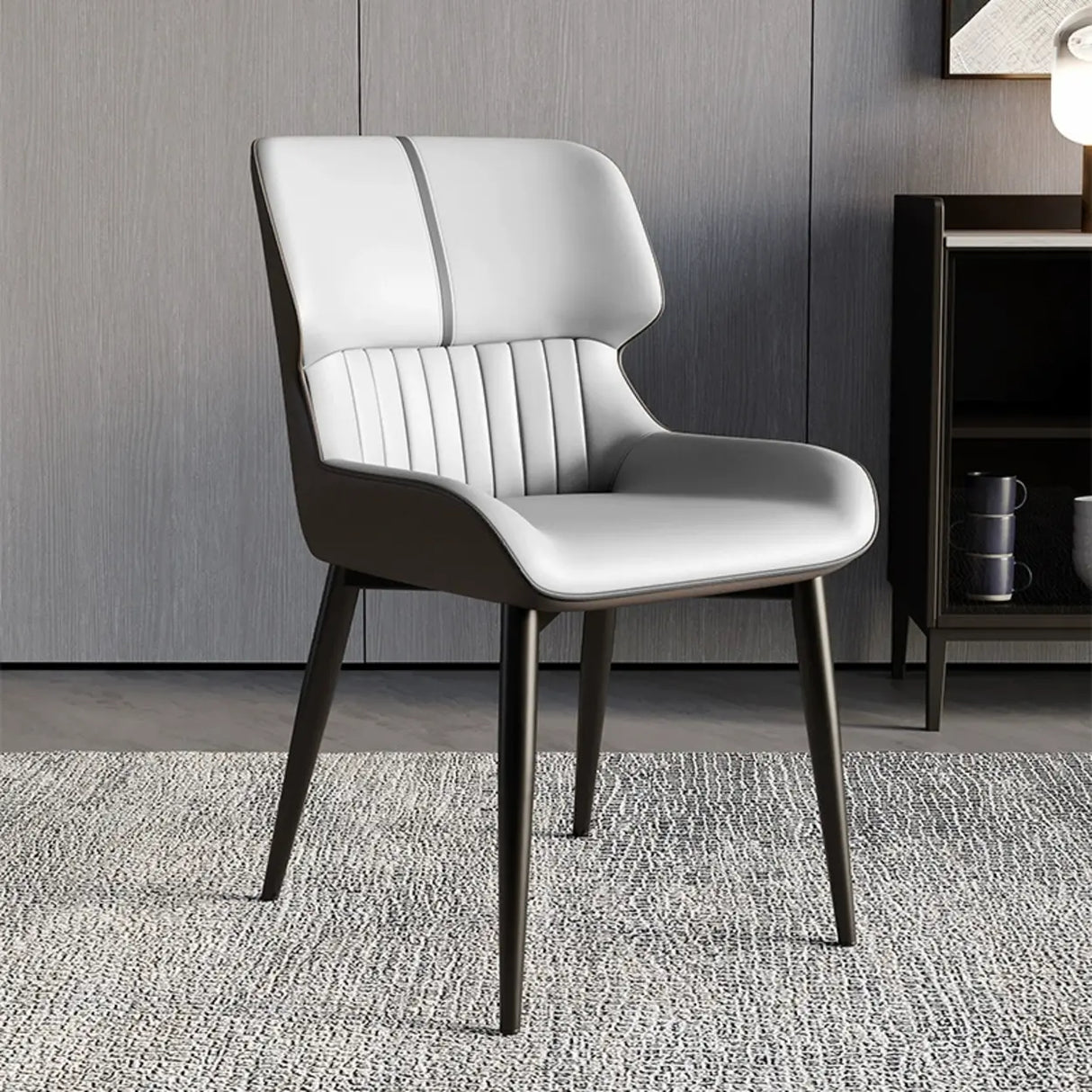 Faux Leather Low Solid Back Armless Dining Side Chair Image - 12