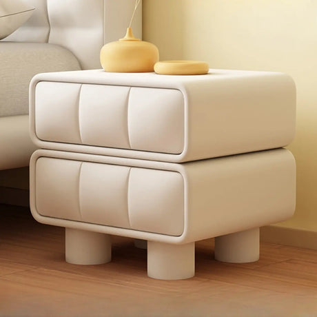 Faux Leather Short Kids Nightstand with Two Drawers Image - 1