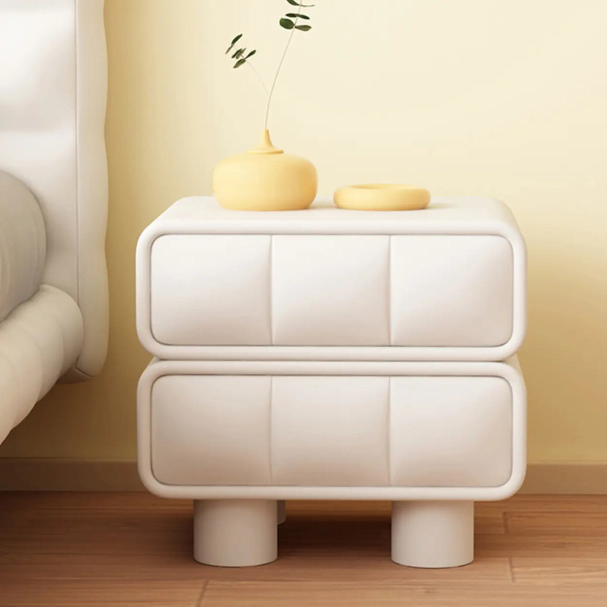 Faux Leather Short Kids Nightstand with Two Drawers Image - 4