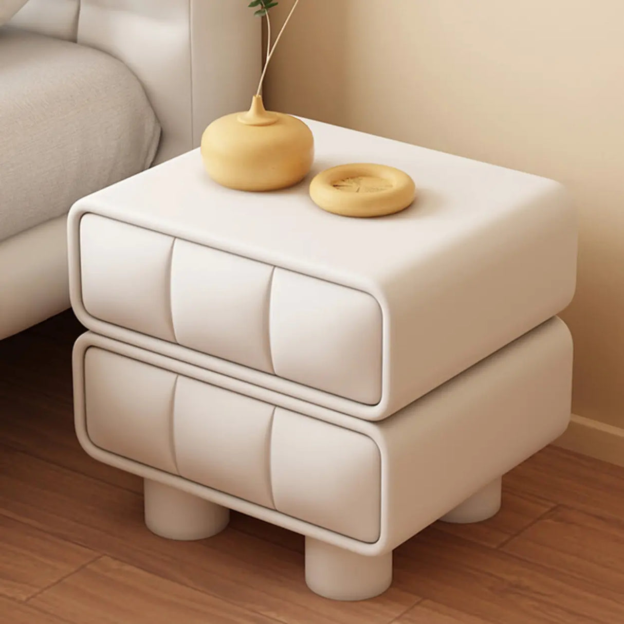 Faux Leather Short Kids Nightstand with Two Drawers Image - 5