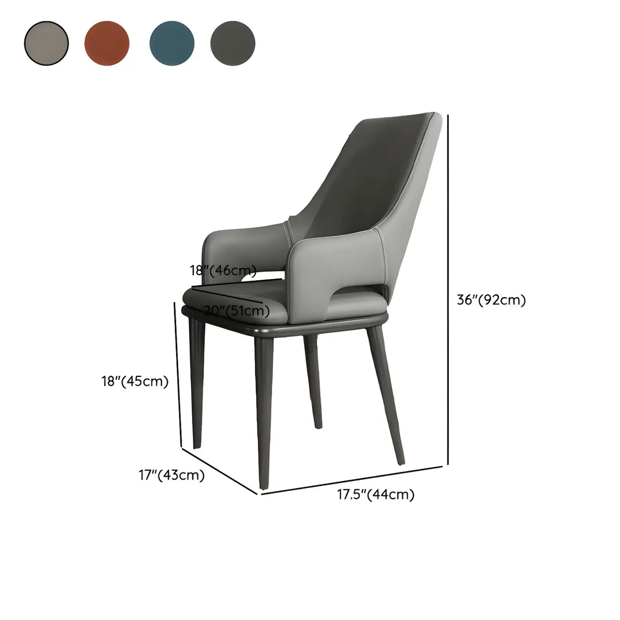 Faux Leather Solid Back Metal Dining Armrest Chair 