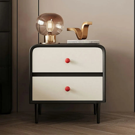 Faux Leather Solid Wood Kids Nightstand with 2-Drawer Image - 1