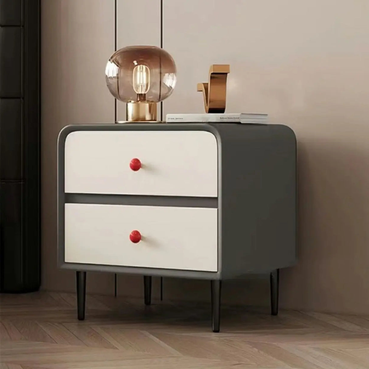 Faux Leather Solid Wood Kids Nightstand with 2-Drawer Image - 10
