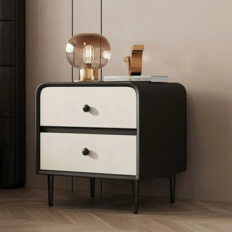Faux Leather Solid Wood Kids Nightstand with 2-Drawer Image - 2