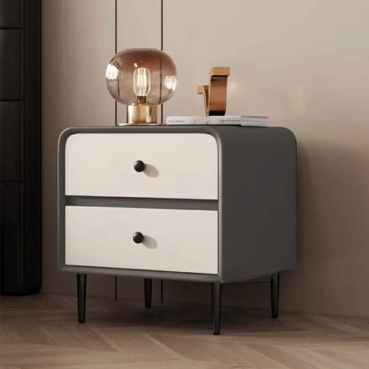 Faux Leather Solid Wood Kids Nightstand with 2-Drawer Image - 3