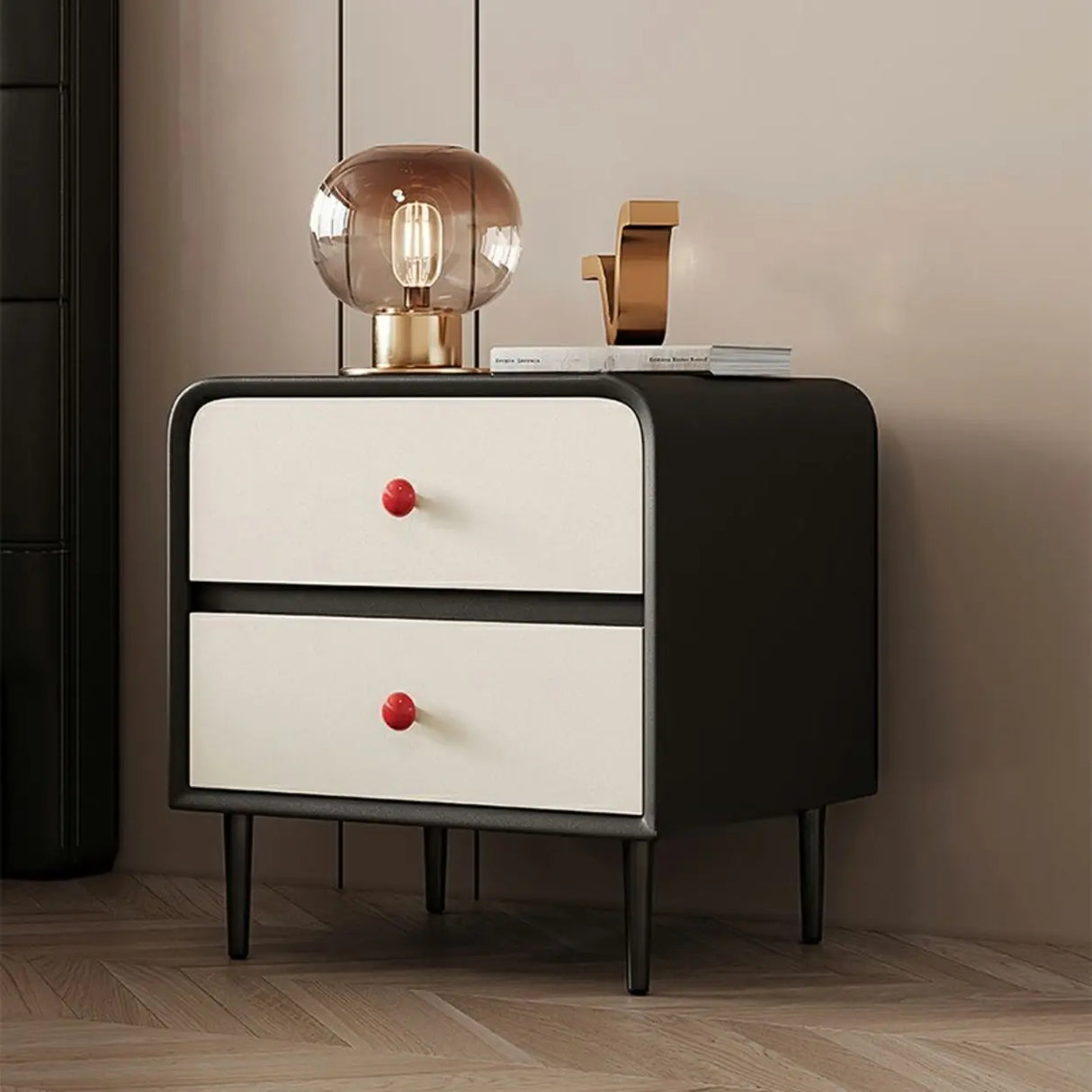 Faux Leather Solid Wood Kids Nightstand with 2-Drawer Image - 4
