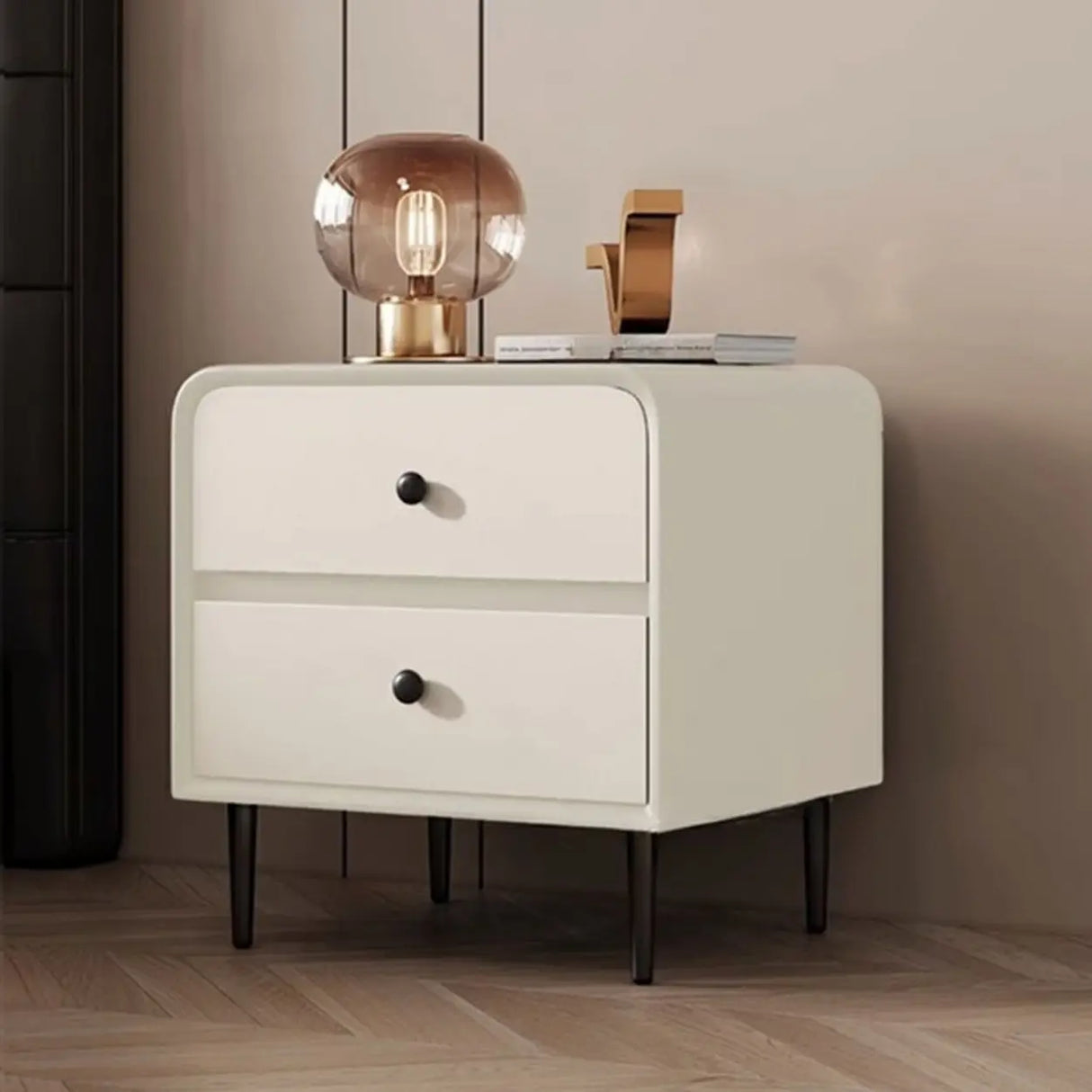 Faux Leather Solid Wood Kids Nightstand with 2-Drawer Image - 5