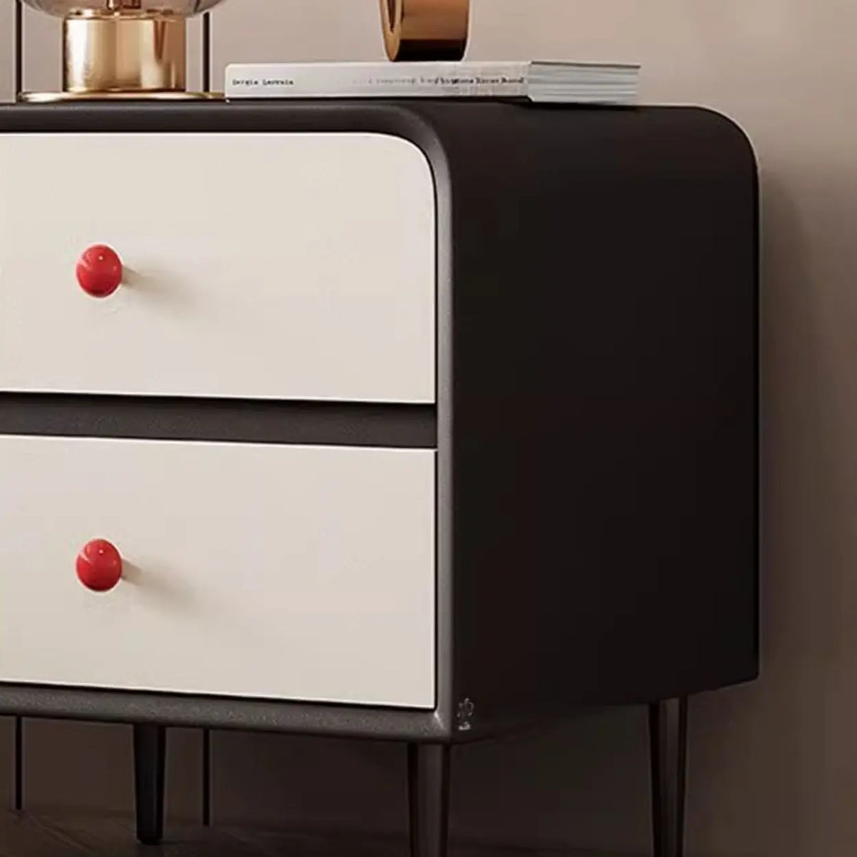 Faux Leather Solid Wood Kids Nightstand with 2-Drawer Image - 6