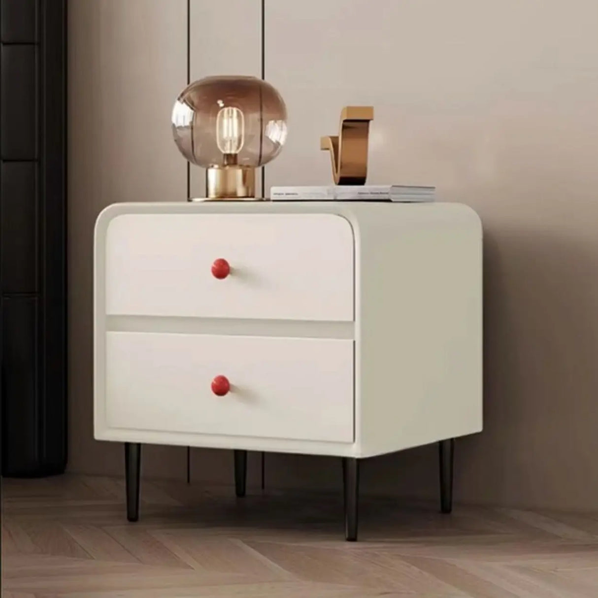 Faux Leather Solid Wood Kids Nightstand with 2-Drawer Image - 7