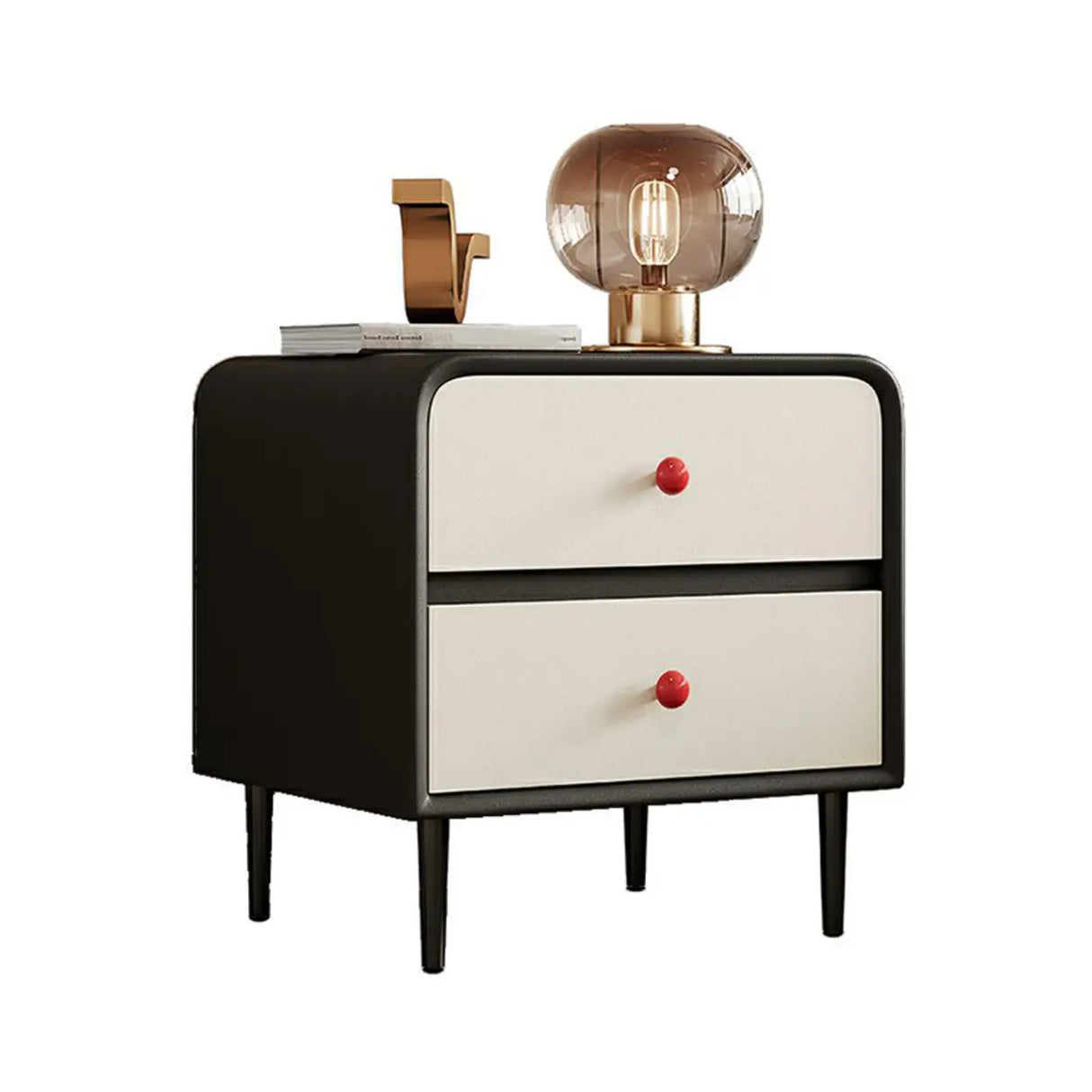 Faux Leather Solid Wood Kids Nightstand with 2-Drawer Image - 9