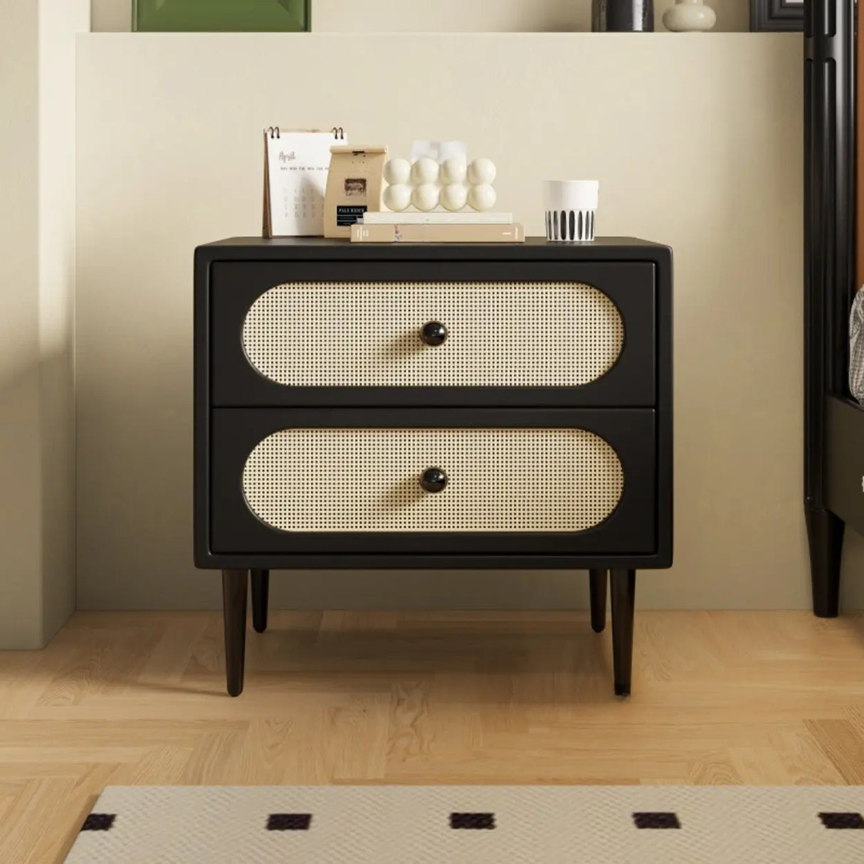 Faux Leather Top Wood Frame Tip Resistant Nightstand Image - 1