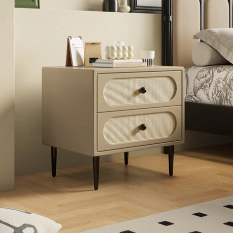 Faux Leather Top Wood Frame Tip Resistant Nightstand Image - 5