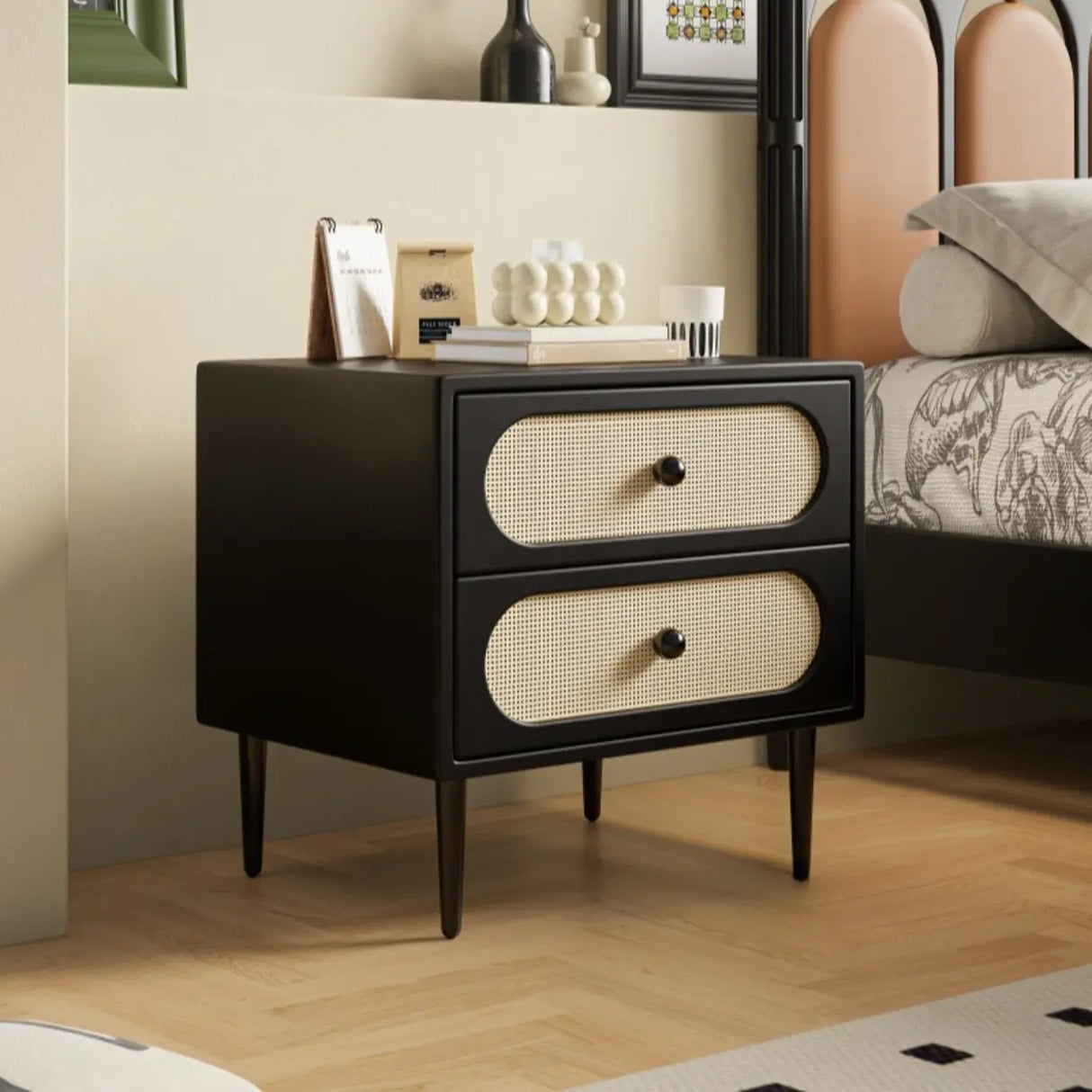 Faux Leather Top Wood Frame Tip Resistant Nightstand Image - 2