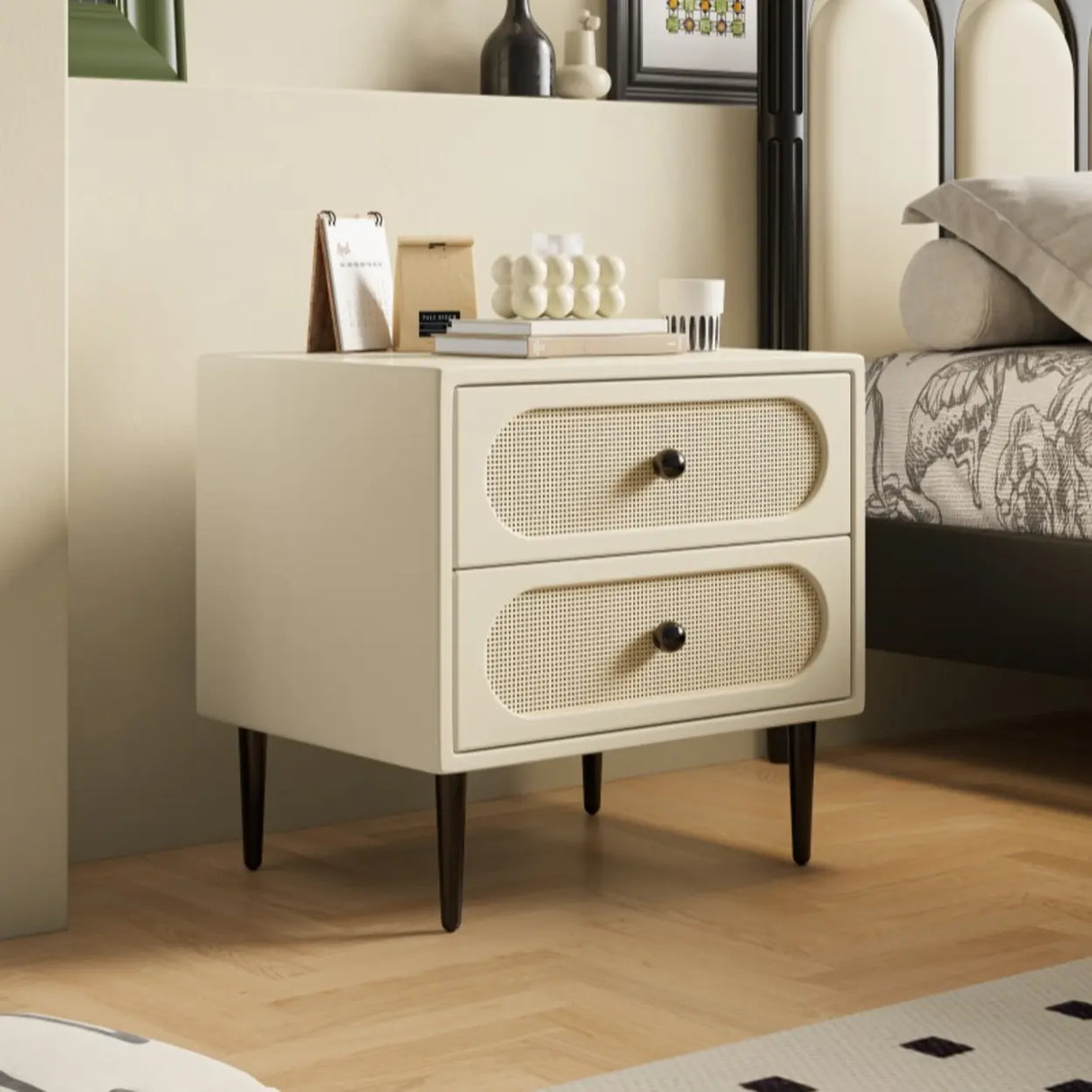 Faux Leather Top Wood Frame Tip Resistant Nightstand Image - 3